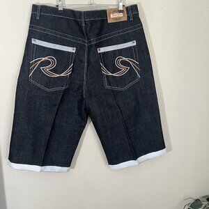 Raw Blue Jean Shorts Thick Stitch Baggy Y2K 90s Hip Hop Skater Mens 40 Black New